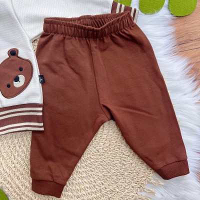 Conj. Jaqueta Ursinho com Pelinho e Calça de Moletom - Areia e Marrom